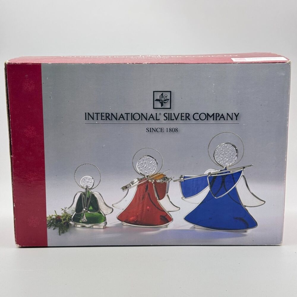Christmas International Company Stained Glass Angel Tealight Holder Set